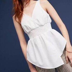 Anthropologie Maeve Smocked Poplin Halter Top White 100% Cotton Women's S Small